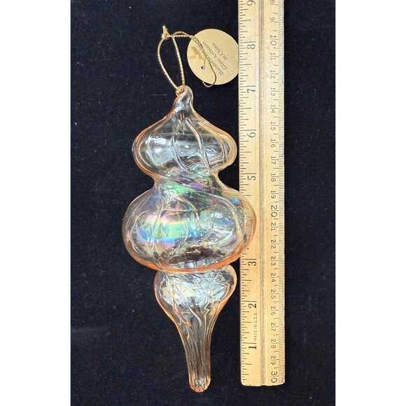 Handcrafted Iridescent Blown Glass Artisan Finial Teardrop Champagne Ornament - Picture 6 of 6